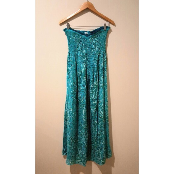 Poupette St Barth Maxi Dress Strapless Aqua Blue Floral Flowy Boho Size Small - Picture 2 of 9